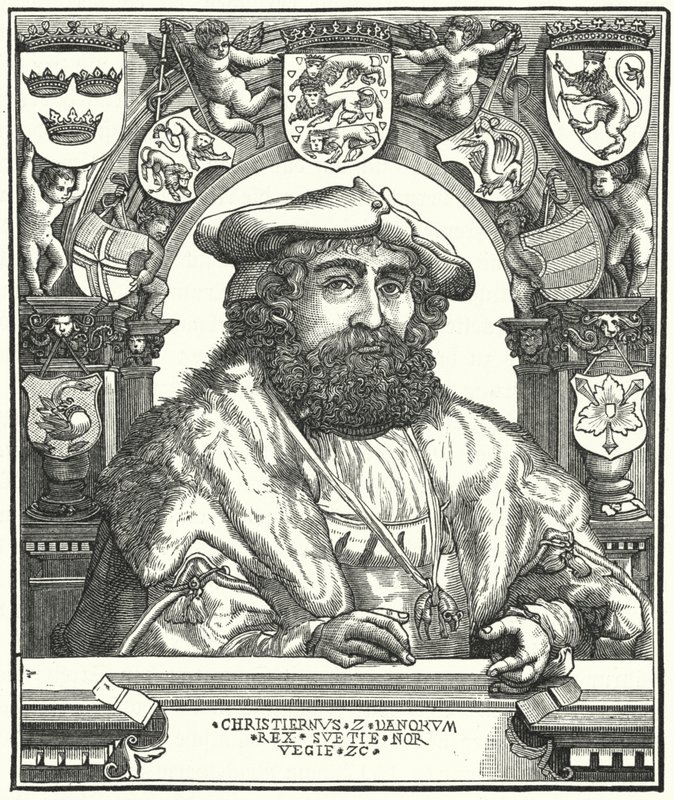 Christian II, kung av Danmark, Norge och Sverige (gravyr) av German School