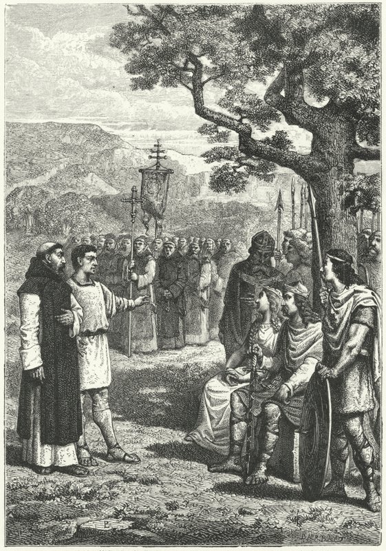 Kristna missionärer i England (gravyr) av German School