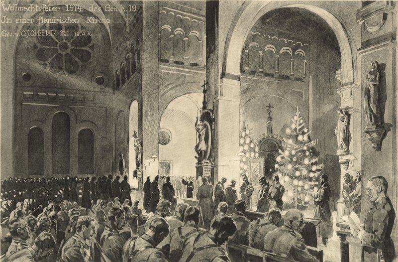 Julfirande i Flandern kyrka av German School