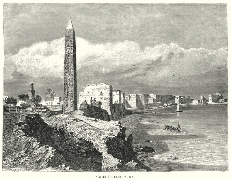 Cleopatras nål, Alexandria, Egypten (litho) av German School