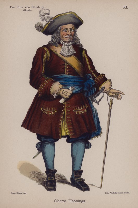 Överste Hennings, från Der Prinz von Homburg (Prinsen av Homburg) av Heinrich von Kleist (färg litho) av German School
