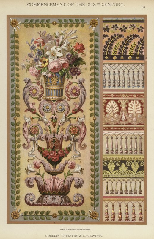 Början av 1800-talet, Gobelin gobeläng och spetsar (färg litho) av German School
