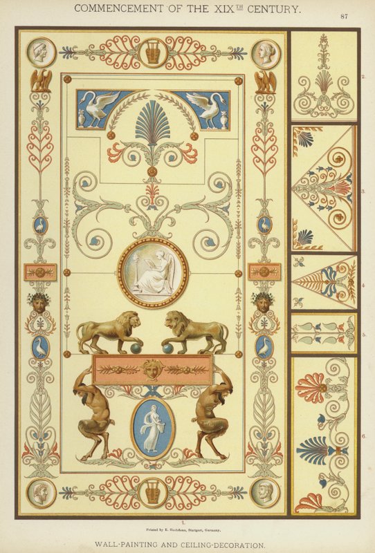 1800-talets början, väggmålning och takdekoration (lito i färg) av German School