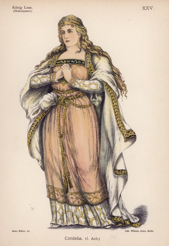 Cordelia, från Shakespeares King Lear (färg litho) av German School