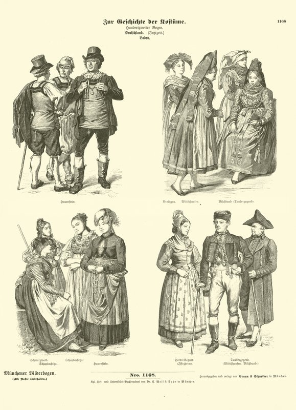 Kostymer från Baden, Tyskland, 1800-talet av German School