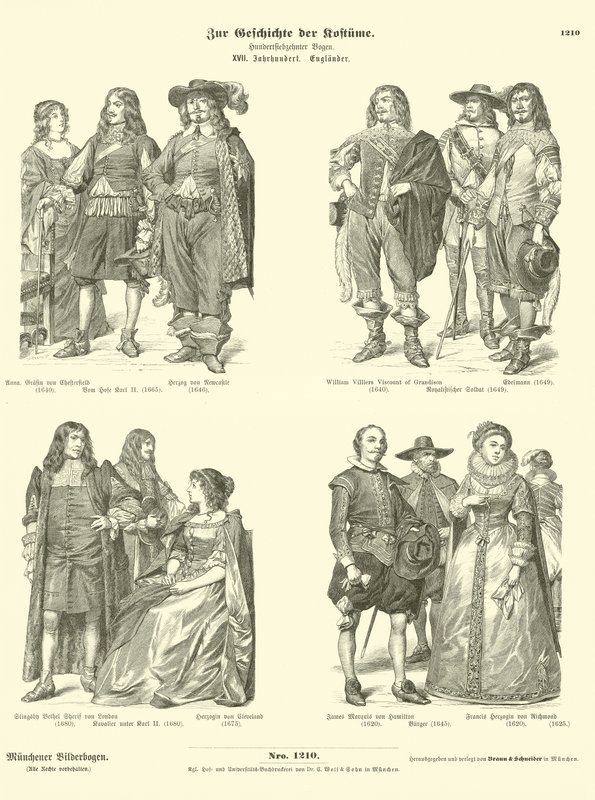Dräkter för engelsk adel, 1600-talet av German School