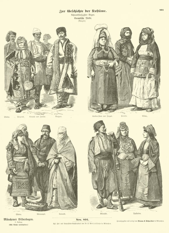 Dräkter från det osmanska turkiska Europa, sent 1800-tal av German School