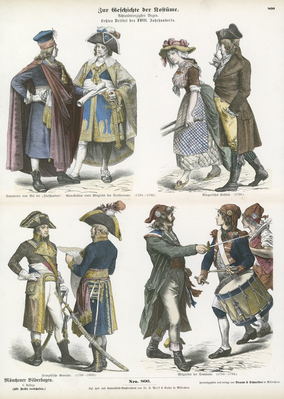 Dräkter från det revolutionära Frankrike, sent 1700-tal av German School