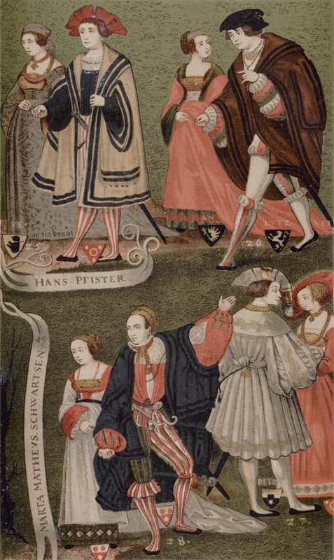 Kostymer av framstående borgare i Augsburg, Bayern, 1520 av German School