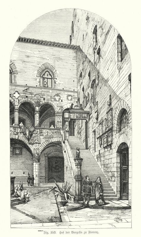 Courtyard of the Bargello, Florens, Italien (gravyr) av German School