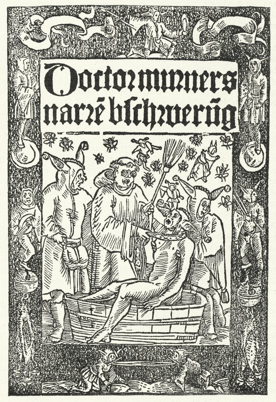 Omslag till Thomas Murners verk The Summoning of Fools (gravyr) av German School
