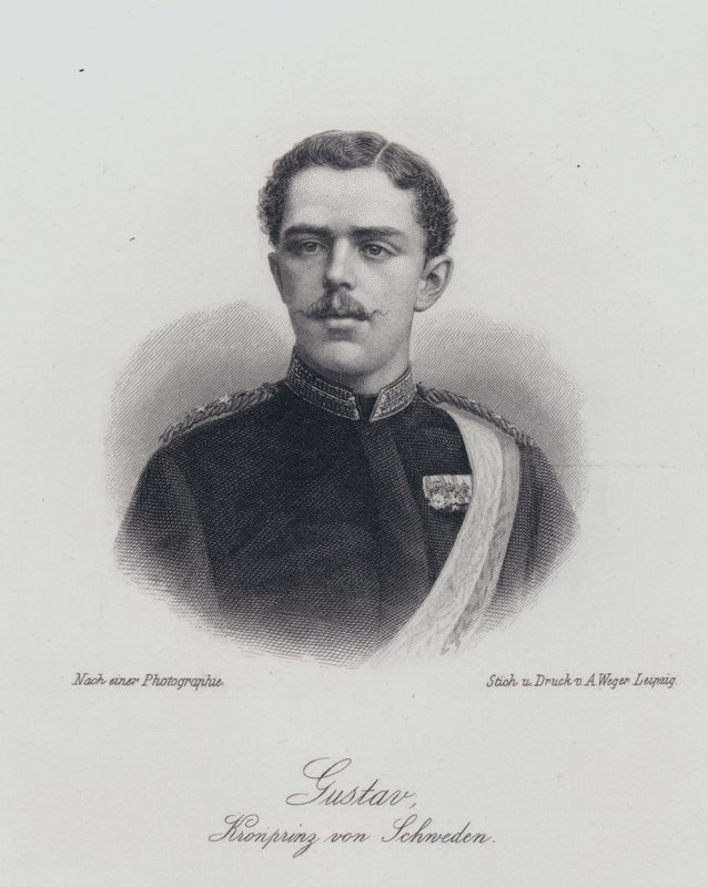 Kronprins Gustaf av Sverige, den blivande kungen Gustaf V (gravyr) av German School