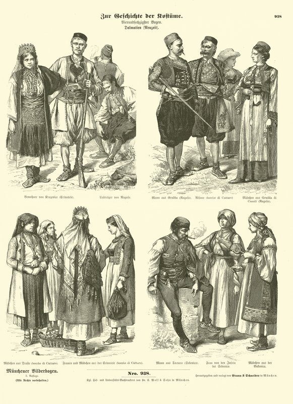Dalmatiska dräkter, sent 1800-tal av German School