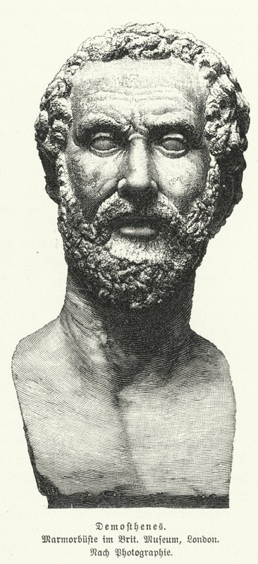 Demosthenes, antik grekisk statsman och talare (litho) av German School