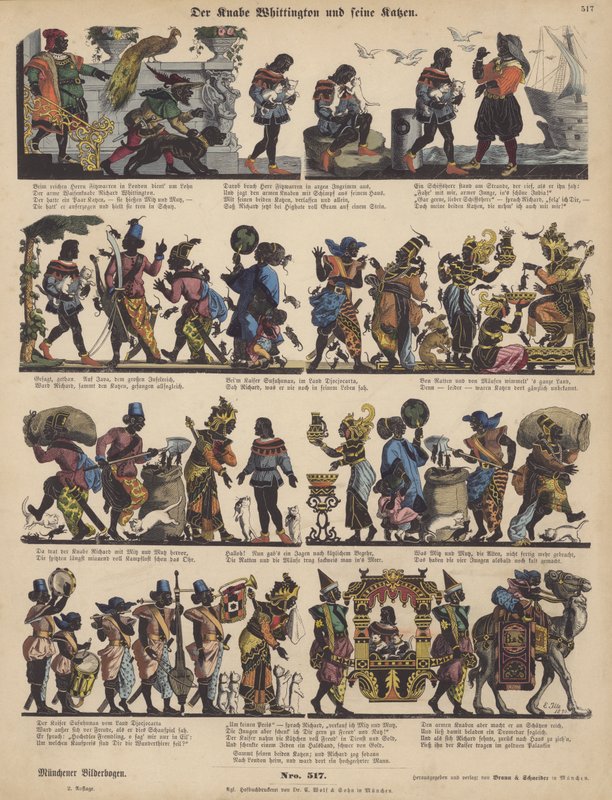 Dick Whittington och hans katter (färgad gravyr) av German School