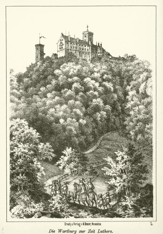 Wartburg på Luthers tid (gravyr) av German School