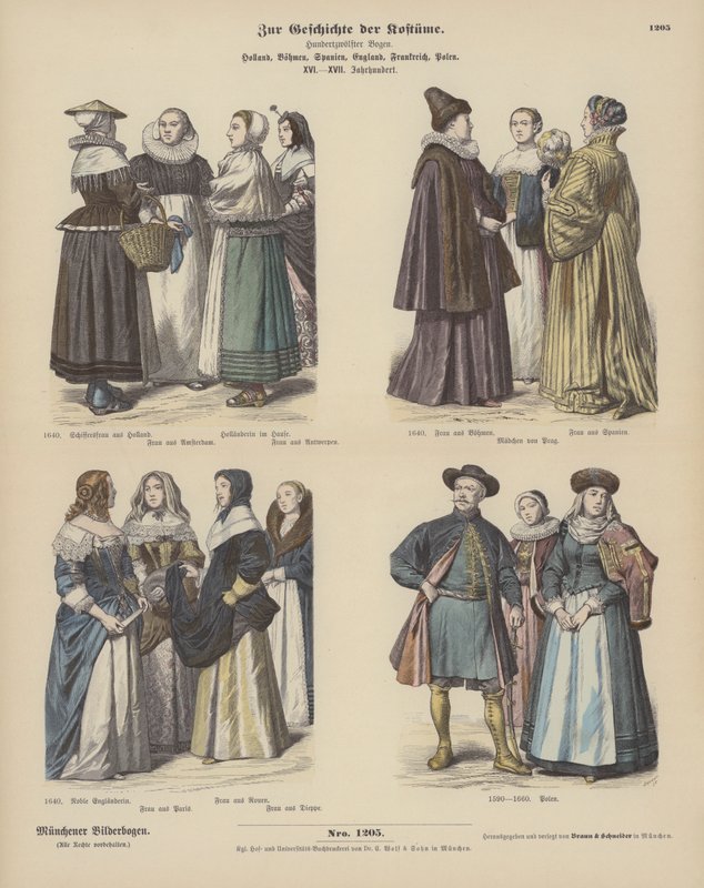 Holländska, böhmiska, spanska, engelska, franska och polska, kostymer av German School