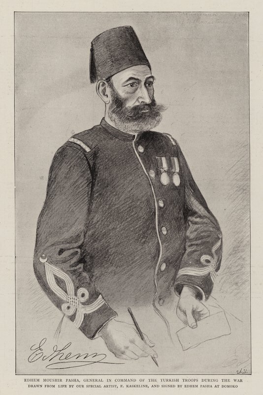 Edhem Moushir Pasha, befälhavare över de turkiska trupperna under kriget (litho) av German School