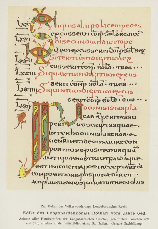 Edikt av Rothari, kung av langobarderna, 643 (färg litho) av German School