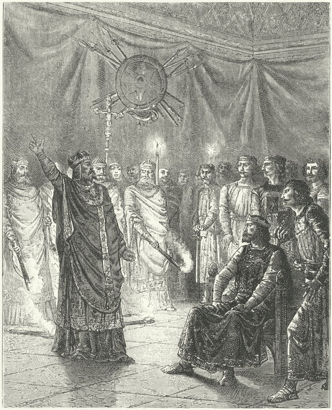 Edmund Rich, ärkebiskop av Canterbury, hotar kung Henrik III med bannlysning av German School