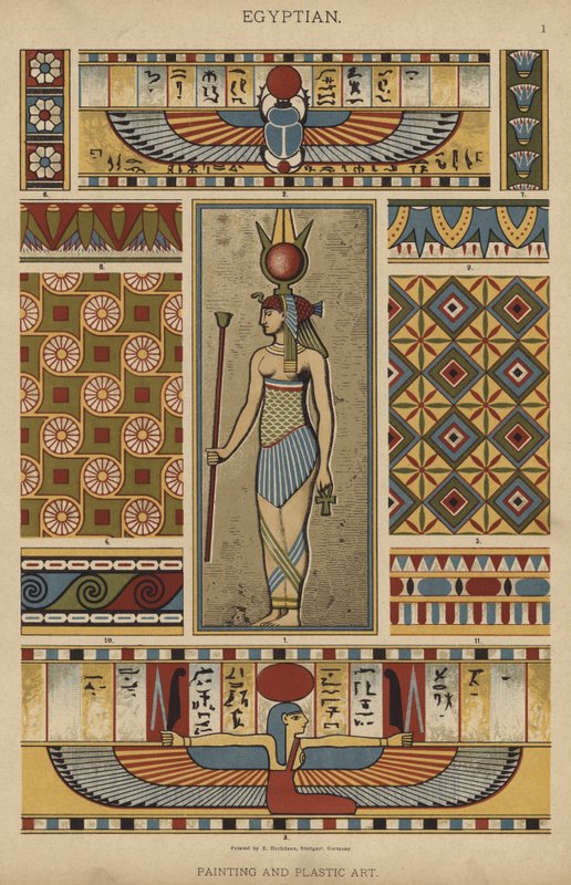 Egyptisk, måleri och plastkonst (lito i färg) av German School