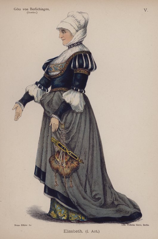 Elisabeth, från Gotz von Berlichingen av Goethe (färg litho) av German School