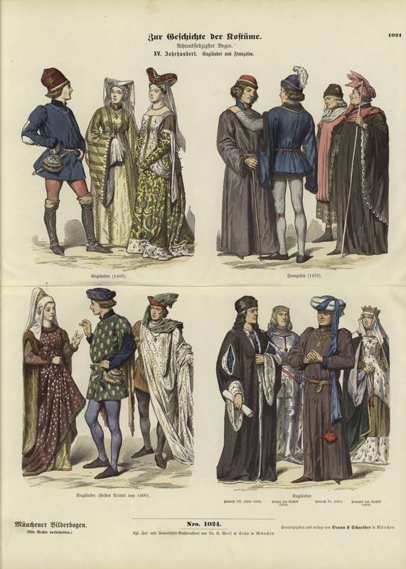 Engelska och franska dräkter, 1400-talet av German School