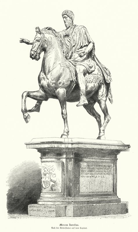 Ryttarstaty av Marcus Aurelius, romersk kejsare (gravyr) av German School