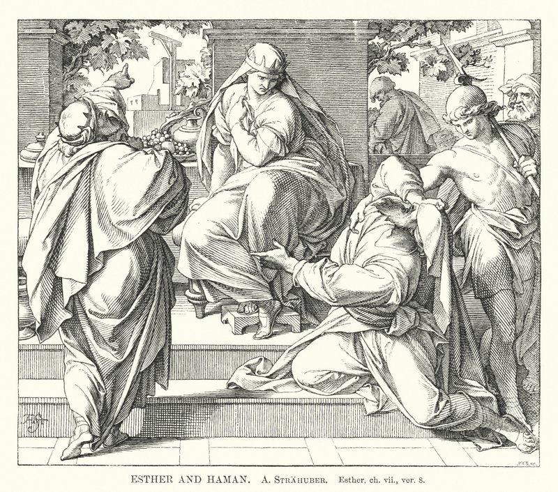 Esther och Haman, Esther, ch vii, ver 8 (gravyr) av German School