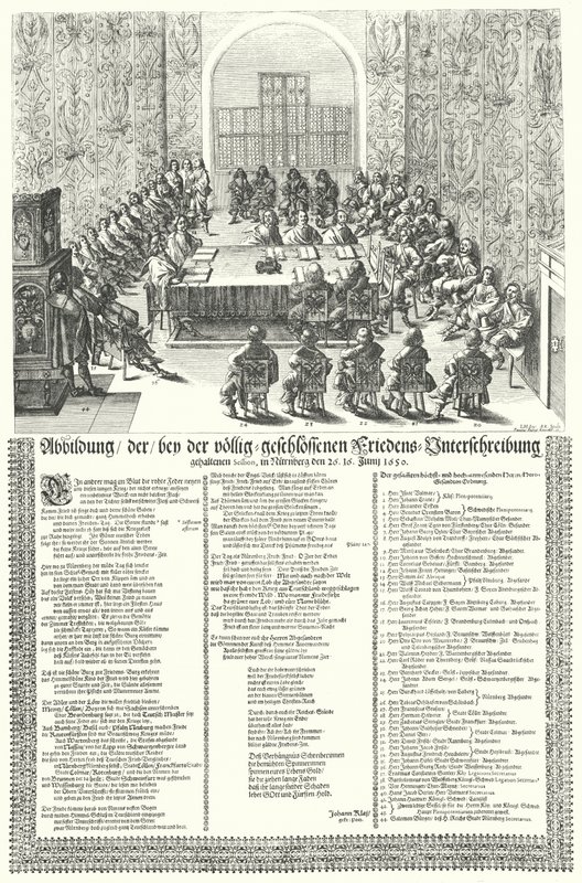 Europeisk fredskongress hölls i Nürnberg 1650 efter trettioåriga Wa (gravyr) av German School