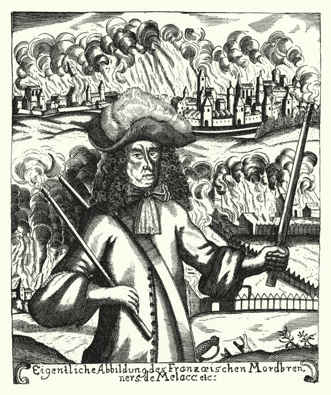 Ezechiel du Mas, Comte de Melac, fransk soldat (gravyr) av German School