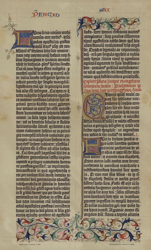 Faksimil av Johannes Gutenbergs 42-radiga latinska bibel från 1455 (färg litho) av German School