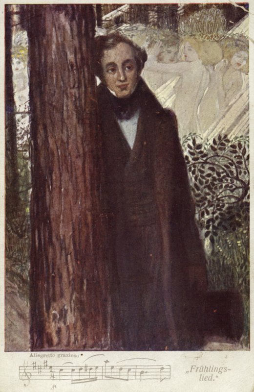 Felix Mendelssohn, tysk kompositör (färglitografi) av German School