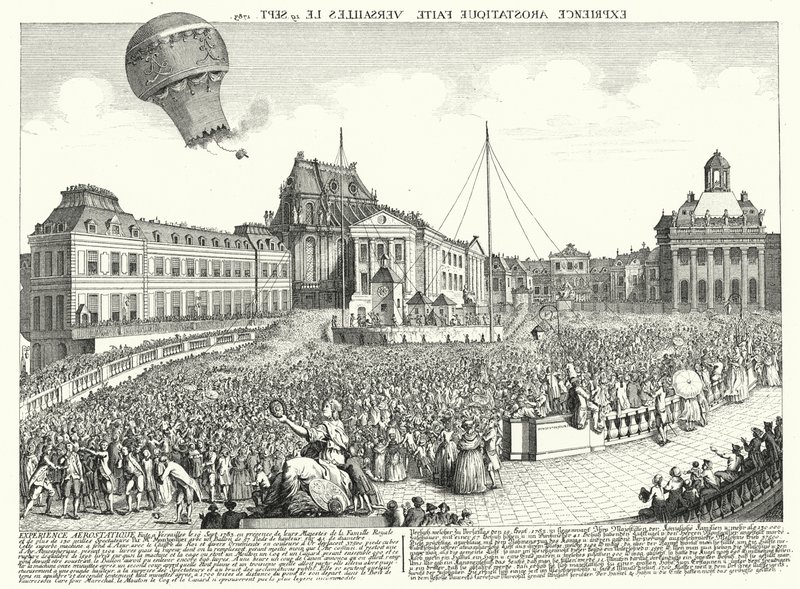 Flyg av bröderna Montgolfier ballong i Versailles av German School