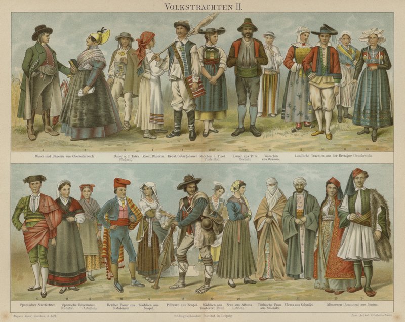 Folkdräkter (lito i färg) av German School