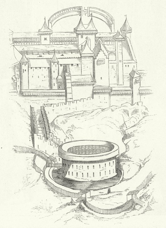 Befästningar av Carcassonne, Frankrike (gravyr) av German School