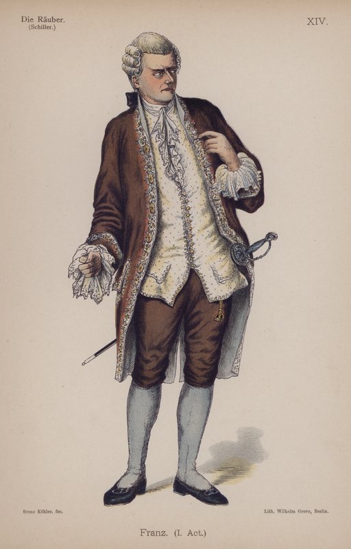 Franz, från Die Rauber (Rånarna) av Friedrich Schiller (färg litho) av German School