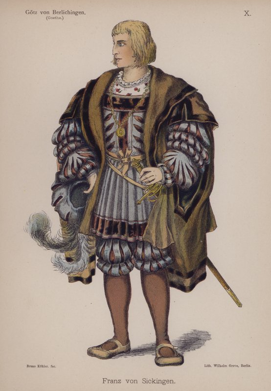 Franz von Sickingen, från Gotz von Berlichingen av Goethe (färg litho) av German School