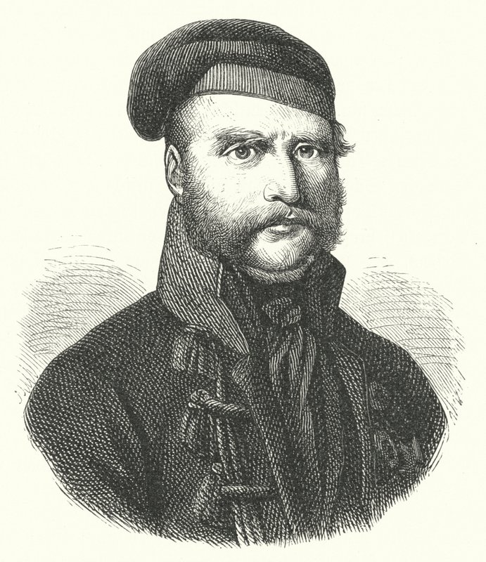 Frederick William, hertig av Brunswick-Wolfenbuttel, tysk soldat som ledde Black Brunswickers mot fransmännen under deras ockupation av Tyskland i Napoleonkrigen (gravyr) av German School
