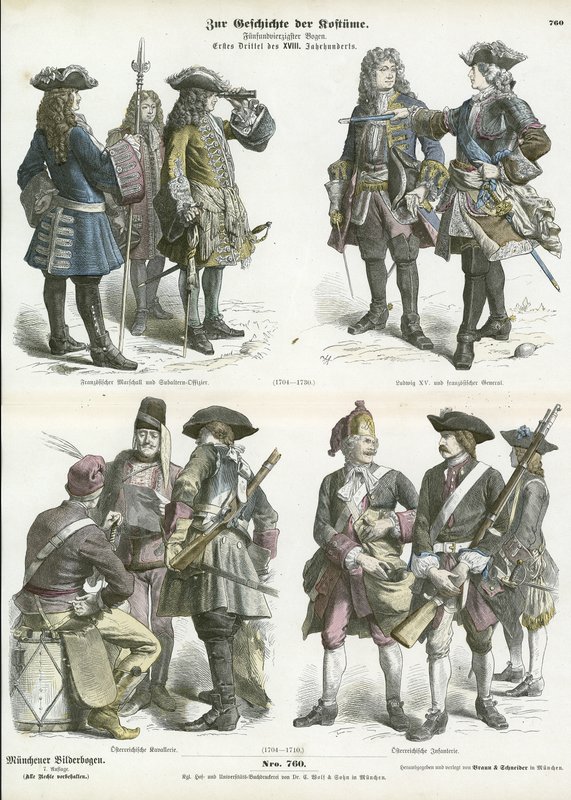 Franska och österrikiska militäruniformer, tidigt 1700-tal av German School