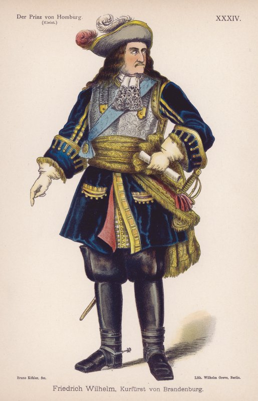 Friedrich Wilhelm, hertig av Brandenburg, från Der Prinz von Homburg (Prinsen av Homburg) av Heinrich von Kleist (färg litho) av German School