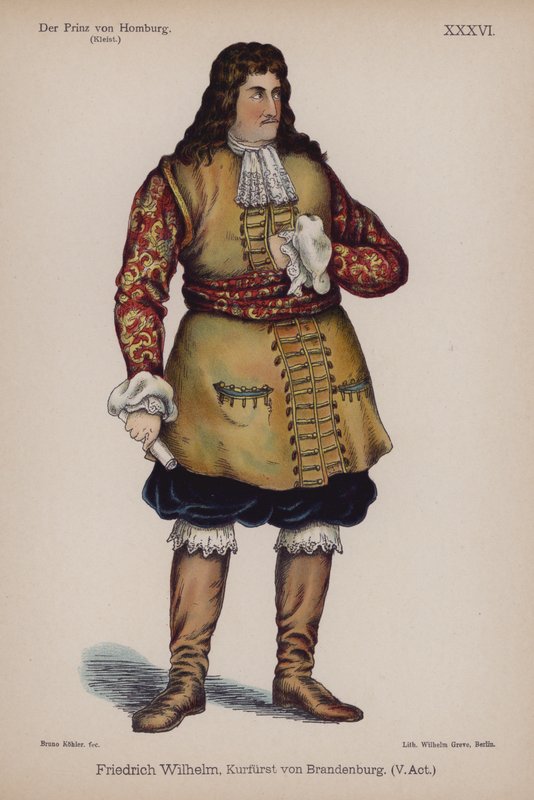 Friedrich Wilhelm, hertig av Brandenburg, från Der Prinz von Homburg (Prinsen av Homburg) av Heinrich von Kleist (färg litho) av German School