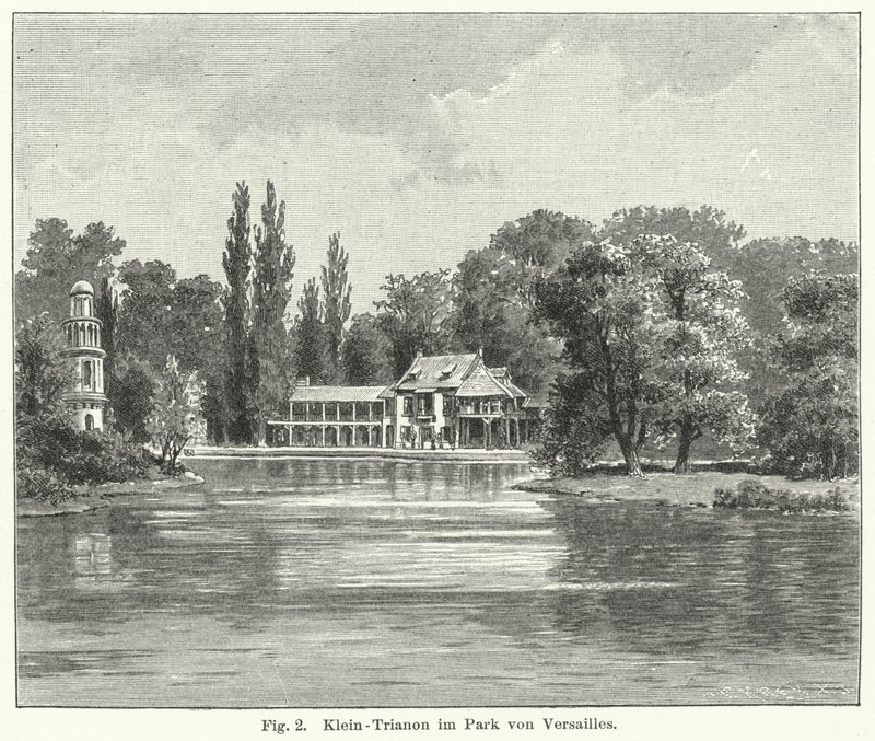 Trädgårdsdesign: Petit Trianon, Versailles, Frankrike (gravyr) av German School
