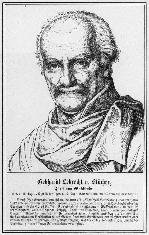 Gebhardt Lebrecht von Blucher, Prins av Wahlstadt (gravyr) av German School
