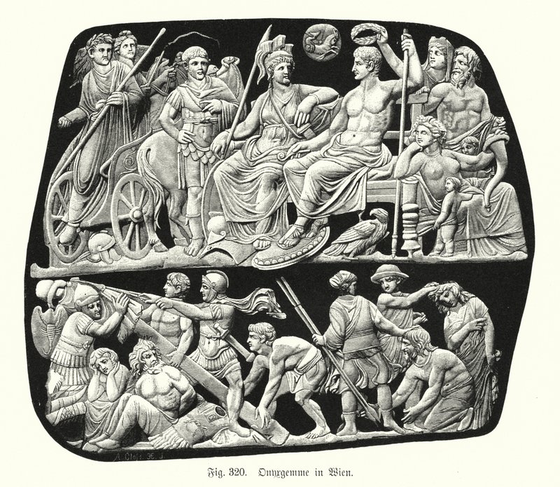 Gemma Augustea, antik romersk onyxrelief cameo graverad pärla (gravyr) av German School