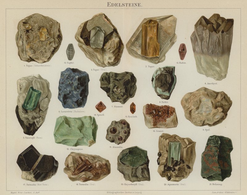 Ädelstenar (färg litho) av German School