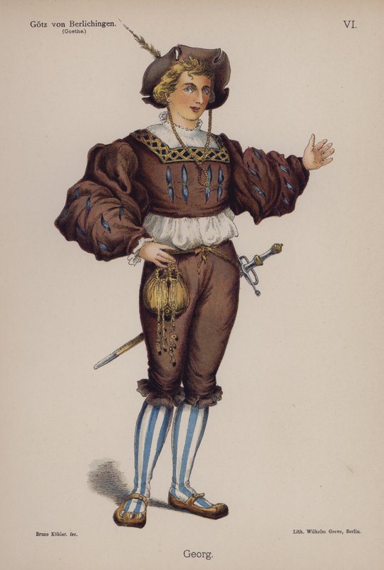 Georg, från Gotz von Berlichingen av Goethe (färg litho) av German School