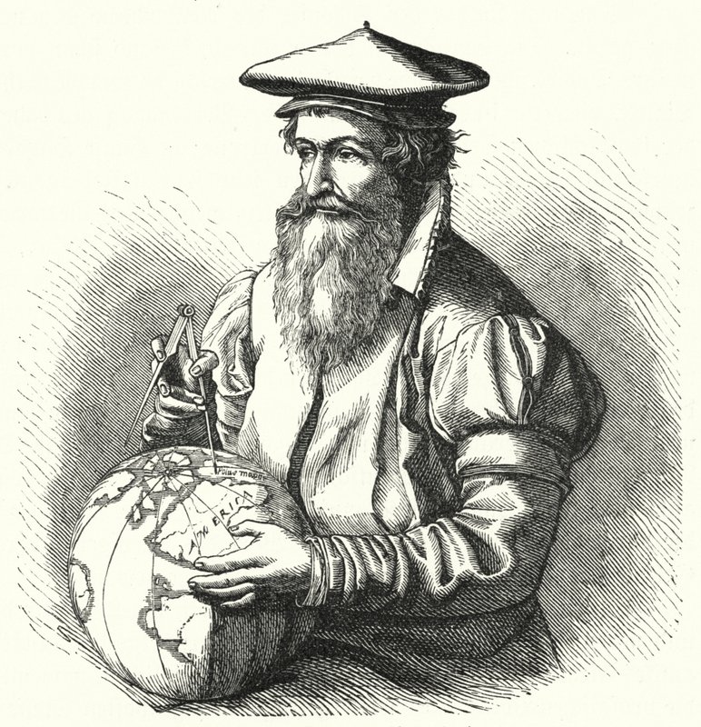 Gerardus Mercator, flamländsk geograf och kartograf (gravyr) av German School