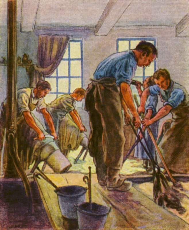 Gerber Und Farber / Garverier och färgtillverkare (färglitografi) av German School