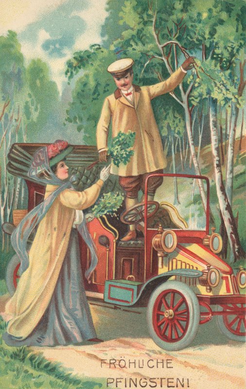Tyskt pingstkort (färg litho) av German School